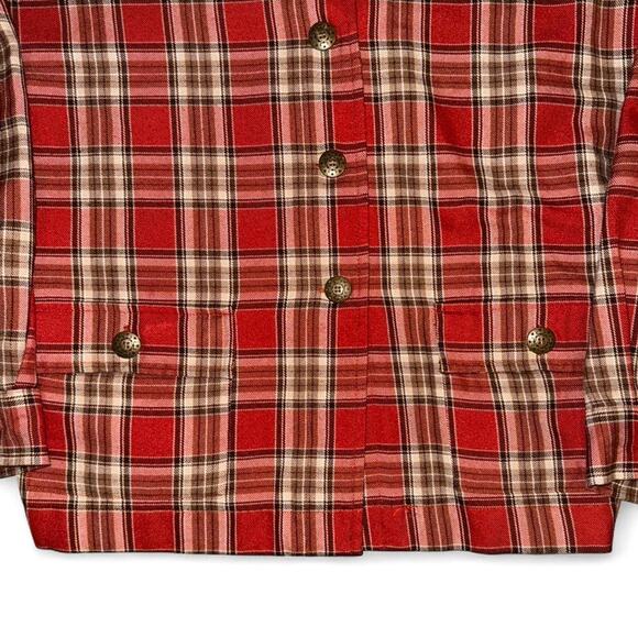 Rare Vintage VTG Flannel Plaid Lightweight Coat with unique buttons womens sz L - Picture 6 of 7